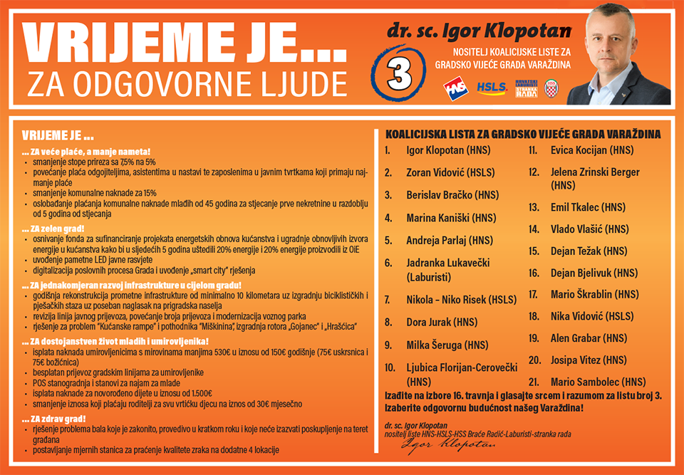 Program i lista koalicije HNS-HSLS-Laburisti-HSS Braće Radić
